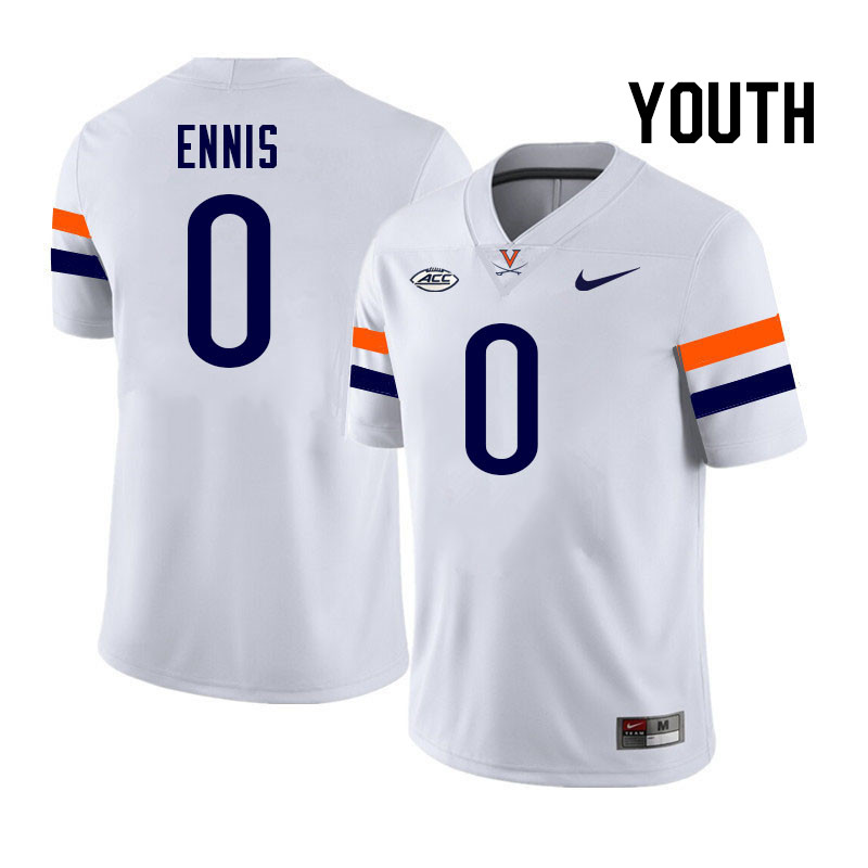 Youth Virginia Cavaliers #0 Sage Ennis College Football Jerseys Stitched-White